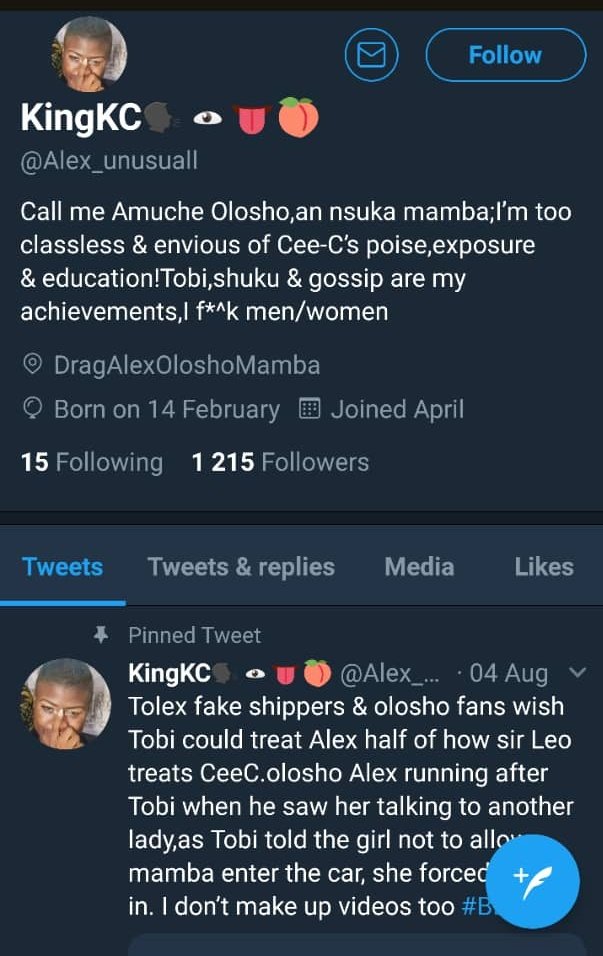 cyberdefender14's tweet photo. Thread. 
Hello.. 
There is a troll Twitter account #Alex_unusuall the account was created in April and has been dedicated majorly to trolling #Alexunusual of #BBNaija .The account tweets all sort of Vile &amp; Demeaning  things about Tobi Alex and Alex Family. Her bio says it all... https://t.co/o6CuudEFDV