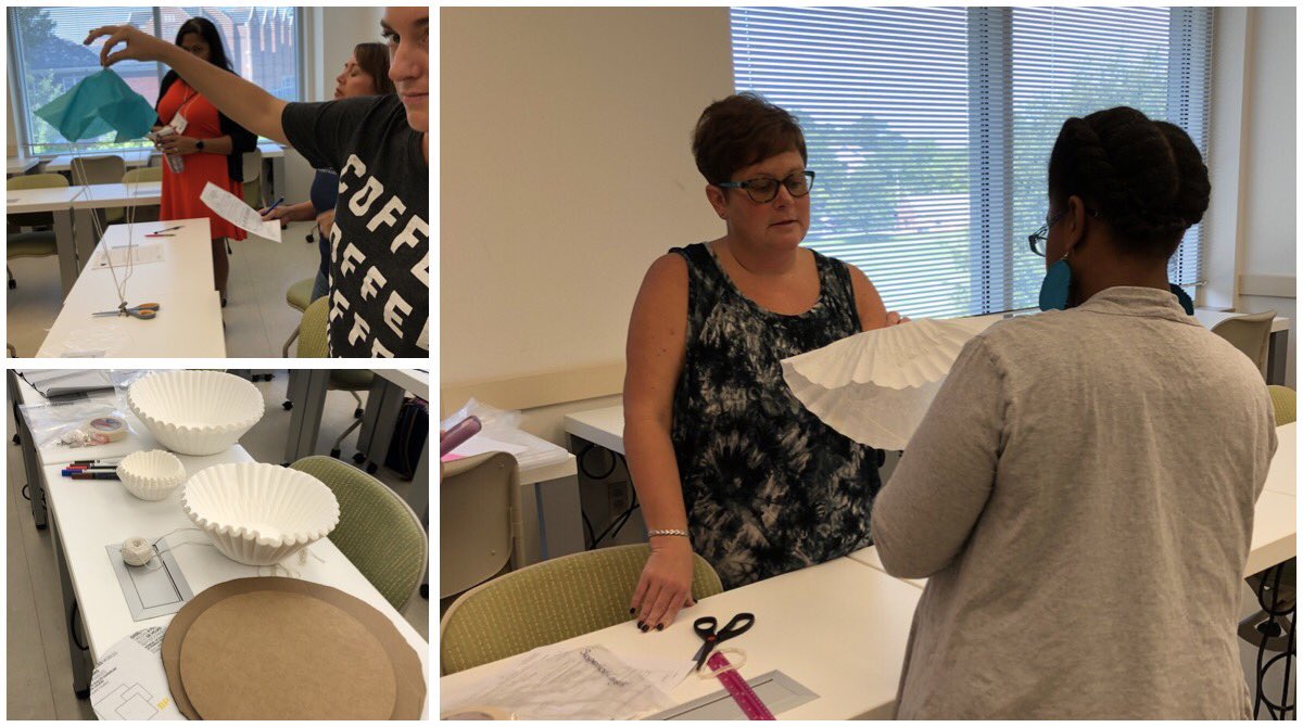 UNCG_STEM_TLC's tweet photo. Teachers designing and improving parachutes @EiE_org #stemtlc https://t.co/D0LCHY9xMq