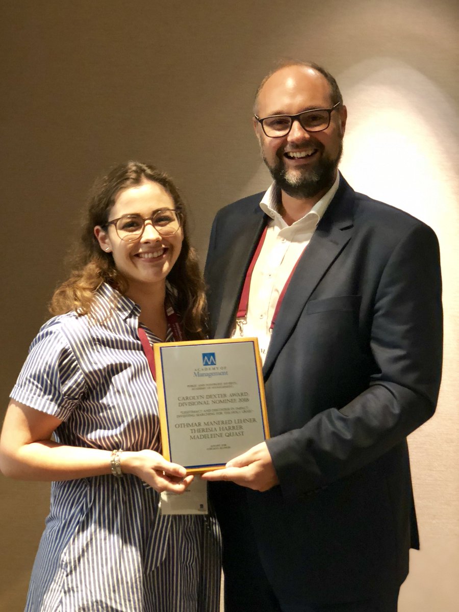 Our #AOMPNP Carolyn Dexter Award Nominees are Othmar Manfred Lehner <a href="/o_lehner/">Othmar M. Lehner</a> of @oxfordsbs, Theresia Harrer of @middlesexuni, and Madeleine Quast of <a href="/fhooe/">FH Oberösterreich</a> for their paper “Legitimacy and Discourse in Impact Investing: Searching for the Holy Grail” #AOM2018