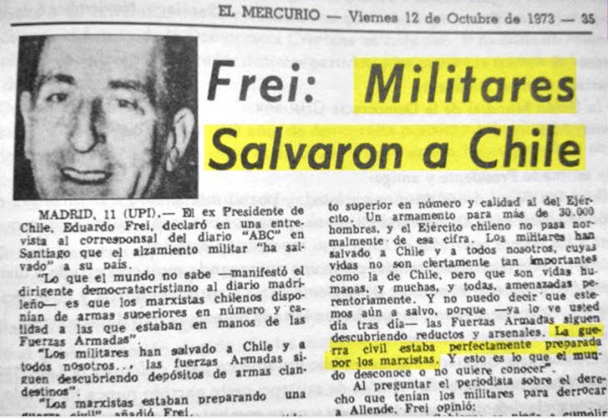 claucortezm's tweet photo. Frei: los militares salvaron Chile. //
Apuesto que esto no aparece en el #MuseoDeLaMemoria
#communismkill
@culturas_cl https://t.co/DGSGukIZo6