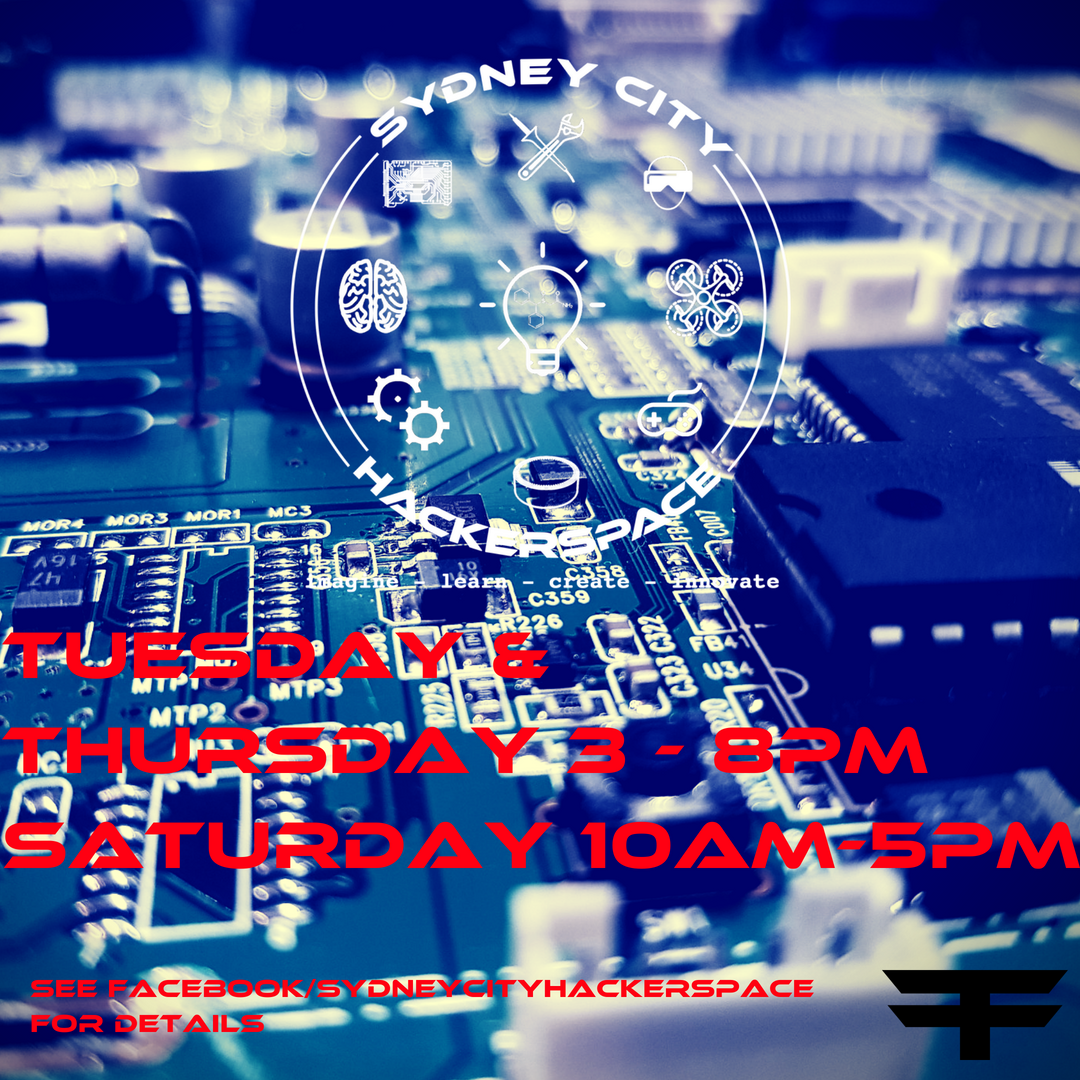 FutureFaqtory's tweet photo. The Sydney City Hackerspace is new open for hackery Tuesdays, Thursdays and Saturdays (except when Ozberry is on). Head to our FaceBook page for more info. 
Come join in the fun.  #makerspace #controlleddestruction #hackerspace https://t.co/0h80nYfeNq