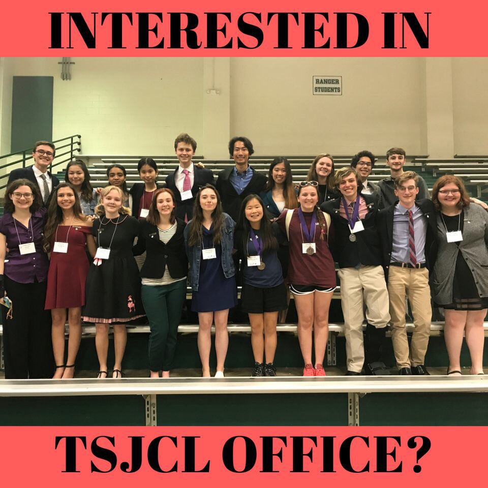 tsjcl's tweet photo. Interested in TSJCL office? Email parli@tsjcl.org or fill out this Google Form: https://t.co/QcLnFiRSDP #TexasJCL https://t.co/2cN7HGCaOr