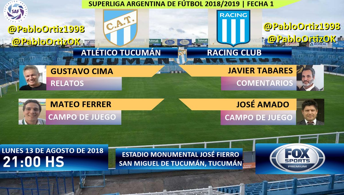PabloOrtizOK's tweet photo. #SuperligaxFOX | #AtléticoTucumán vs. #RacingClub
Relata: @Gustavo_Cima | Comenta: @javitabares
Campo de Juego: @mateoferrer90 - @joselitoamado
#Torneos
Dale RT https://t.co/dclFZW5AaL