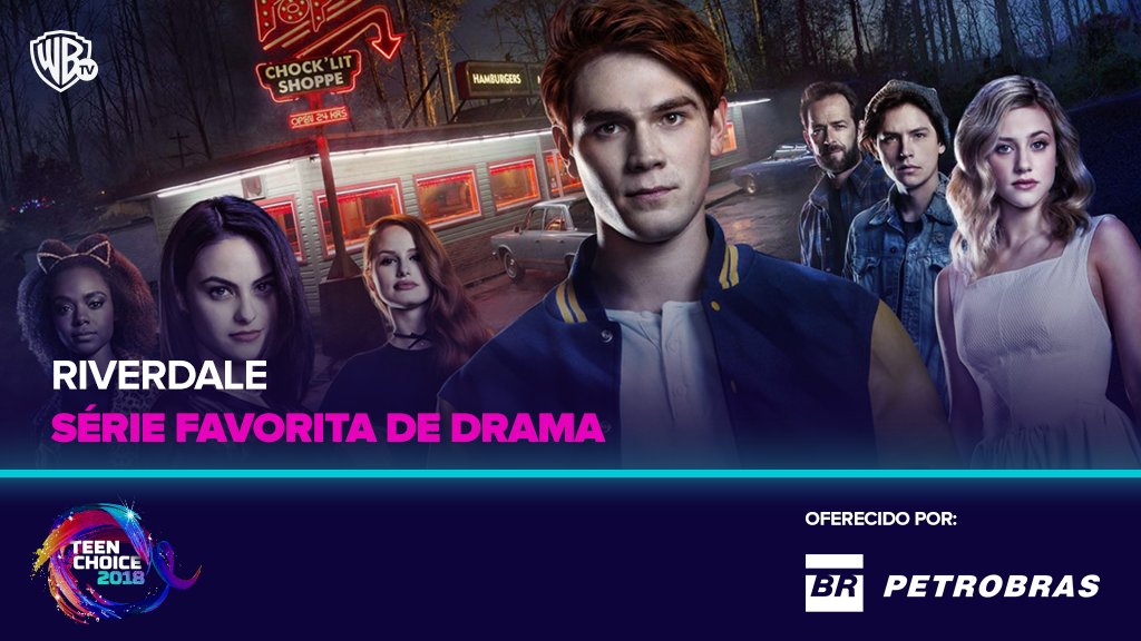 WarnerChannelBR's tweet photo. E só deu eles! A série favorita de drama é Riverdale. A gente já está combinando um milk-shake no Pop`s para curtir e comemorar cada minuto do caminho! #TeenChoiceWarner @postospetrobras https://t.co/fBQPLngddL