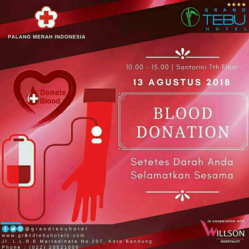 #INFO #Dondar #Bandung | 13 Agustus 2018 | 10.00 - 15.00 | Grand Tebu Hotels. Jl R. E Martadinata 207 | <a href="/june_bfl/">June Malkan</a> cc <a href="/BFLBandung/">BFL Chapter Bandung</a> <a href="/DonDarBDG/">Komunitas Donor Darah Bandung</a> <a href="/GrandtebuBdg/">GrandTebuHotelBDG</a> <a href="/infobdg/">BANDUNG ᮘᮔ᮪ᮓᮥᮀ</a> <a href="/DonDarBDG/">Komunitas Donor Darah Bandung</a> @Seputar_JawaBrt <a href="/pemkotbandung/">Pemkot Bandung</a> <a href="/prfmnews/">Radio PRFM</a> <a href="/play99ers/">Play99ers Radio Bdg</a> <a href="/ozradiobandung/">OZRADIO</a> <a href="/humasjabar/">Humas Jabar</a>  pic.x.com/ThfnTOjqhF