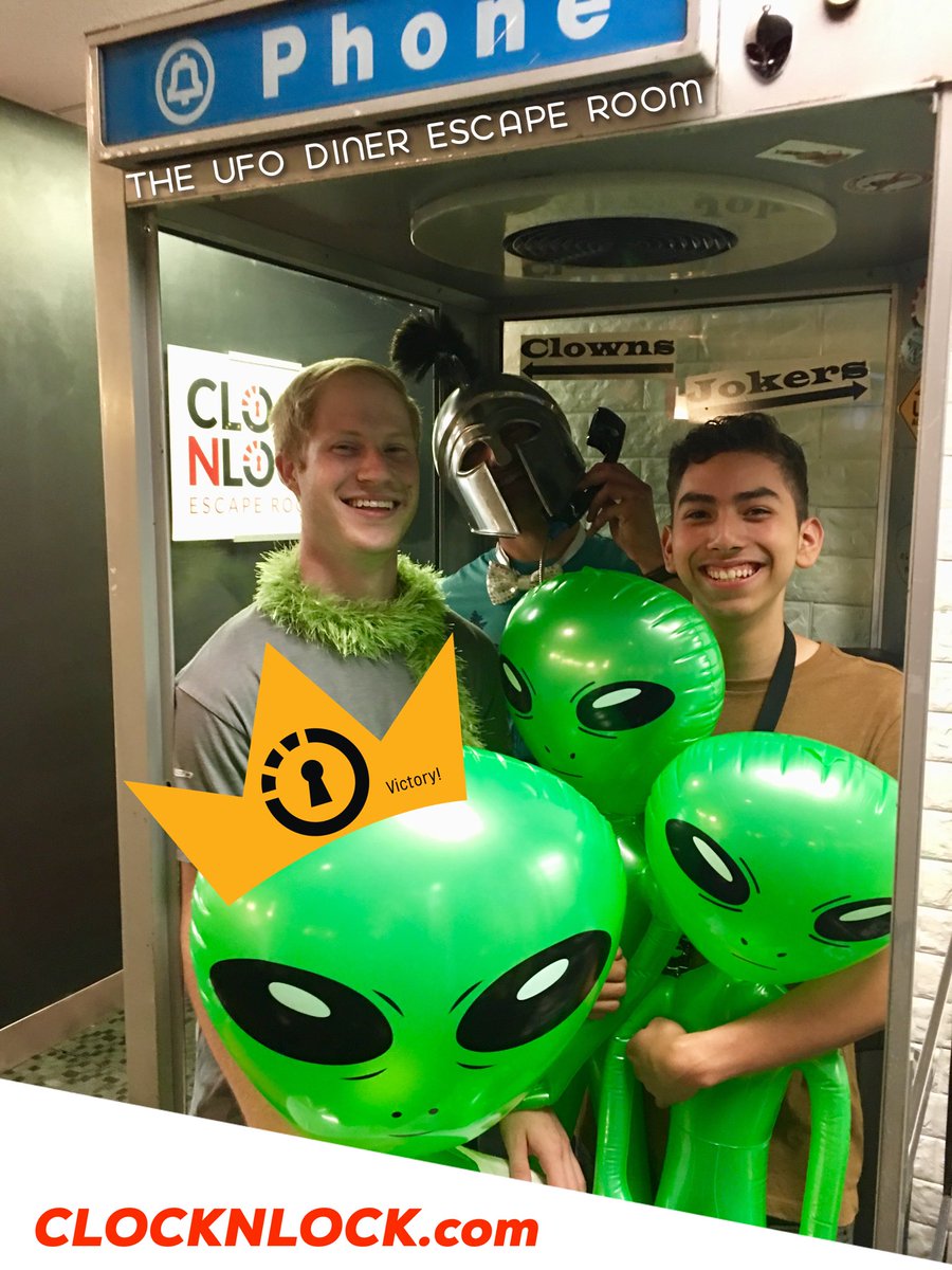 ClockNLock_Kzoo's tweet photo. What does your moment of victory look like when your team beats the Clock and solves all the puzzles at @ClockNLock_Kzoo #theufodinerescaperoom #Kalamazoo #clocknlock #teambuilding #escaperoom #WestMichigan #puzzles #Aliens #theufodiner #VictoryLap https://t.co/fiHhTF6jqn
