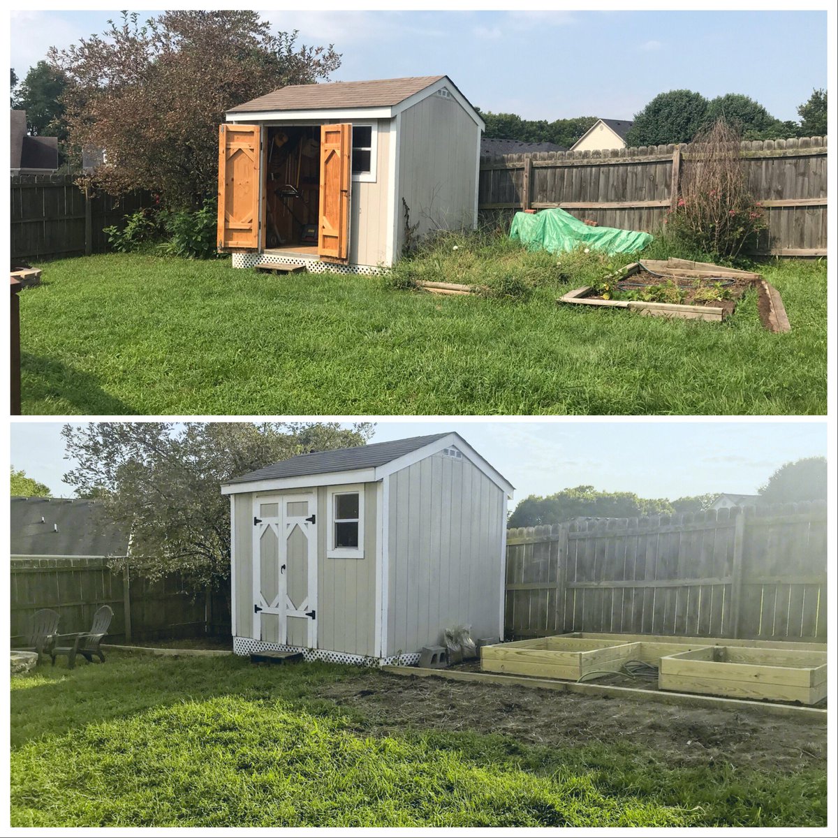 gymkat23's tweet photo. Two days of hard work in the yard we have a clean, updated backyard! Excited to get the stones in, fill the garden beds & get to planting.... another weekend haha. #hardwork #yardwork #gardenbeds #flowerbed #sweatequity #hardworkinghubby #bodyaches #blisters #soremuscles #home https://t.co/MqcMTwlzD6
