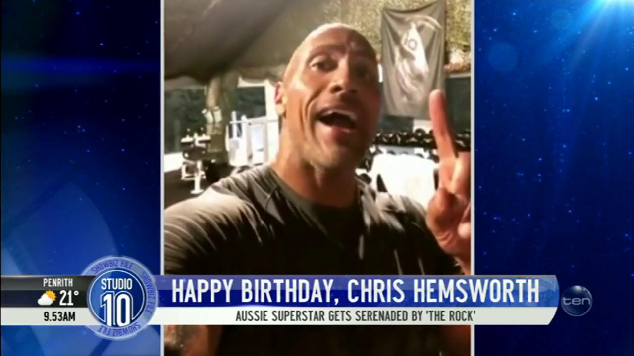 The Rock took time out of his workout to wish Chris Hemsworth a very Happy Birthday! 