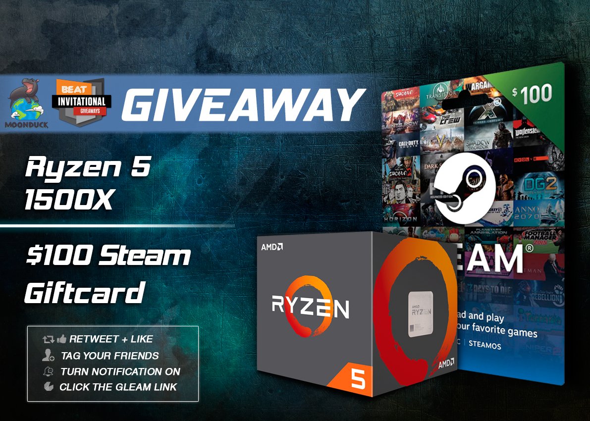BEATesports's tweet image. We&apos;re partnering with @AMDGaming / @moonduckTV and giving away a Ryzen 5 1500X &amp;amp; a $100 Steam Giftcard

- Tag Your Friends 
- Turn on Notifications
- RT &amp;amp; Follow @AMDGaming, @moonduckTV &amp;amp; @BEATesports 
- Visit here for more entries gleam.io/LXXR3/amd-ryze…

Winners drawn Sept 12.