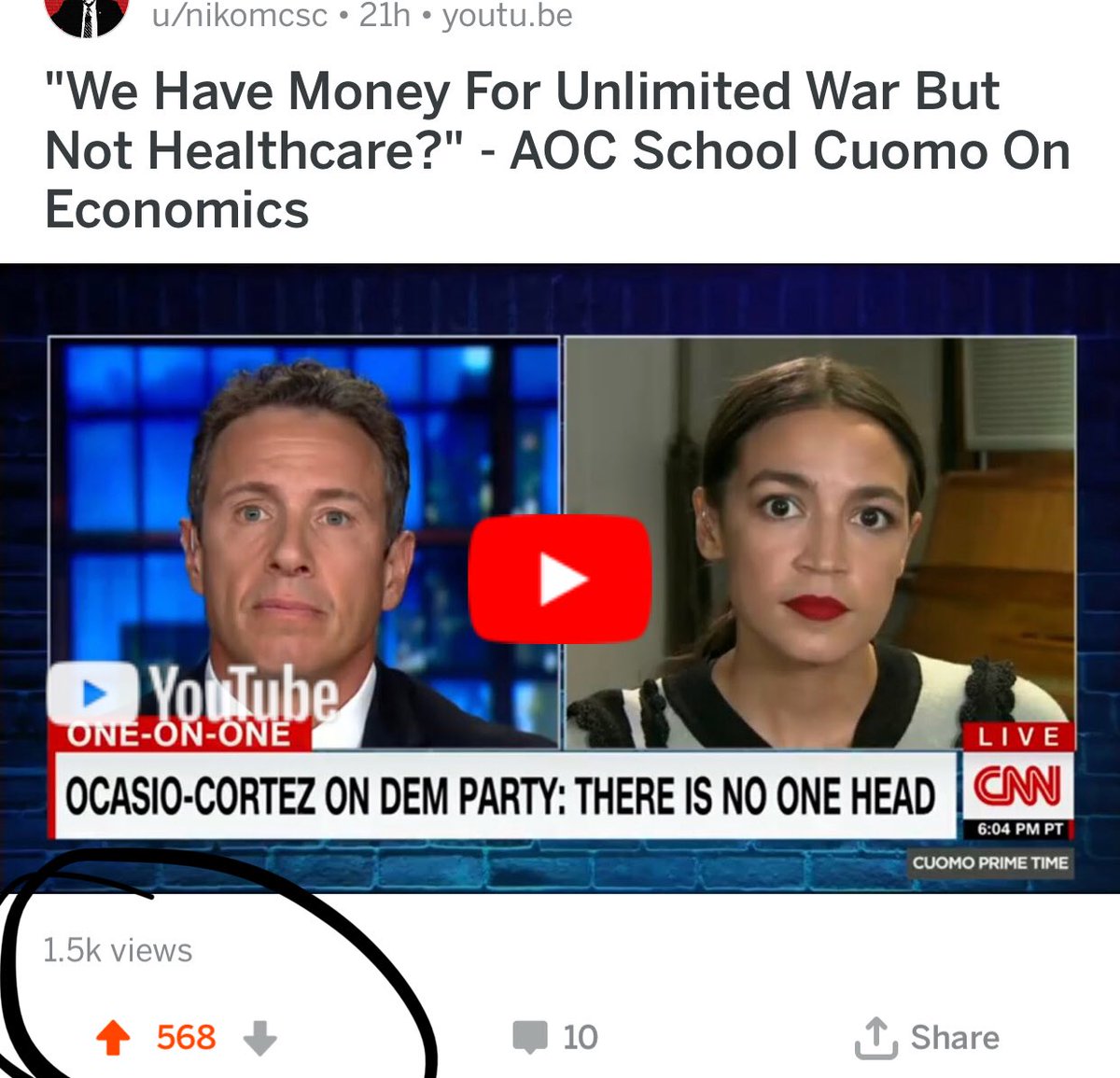 realnikohouse's tweet photo. Who can name all the things wrong with this.

The count on YouTube versus the count on reddit using the YouTube link which views are counted when the video is played. And we’re still pretending YouTube doesn’t suppress journalists? https://t.co/vkJFAdH0A8