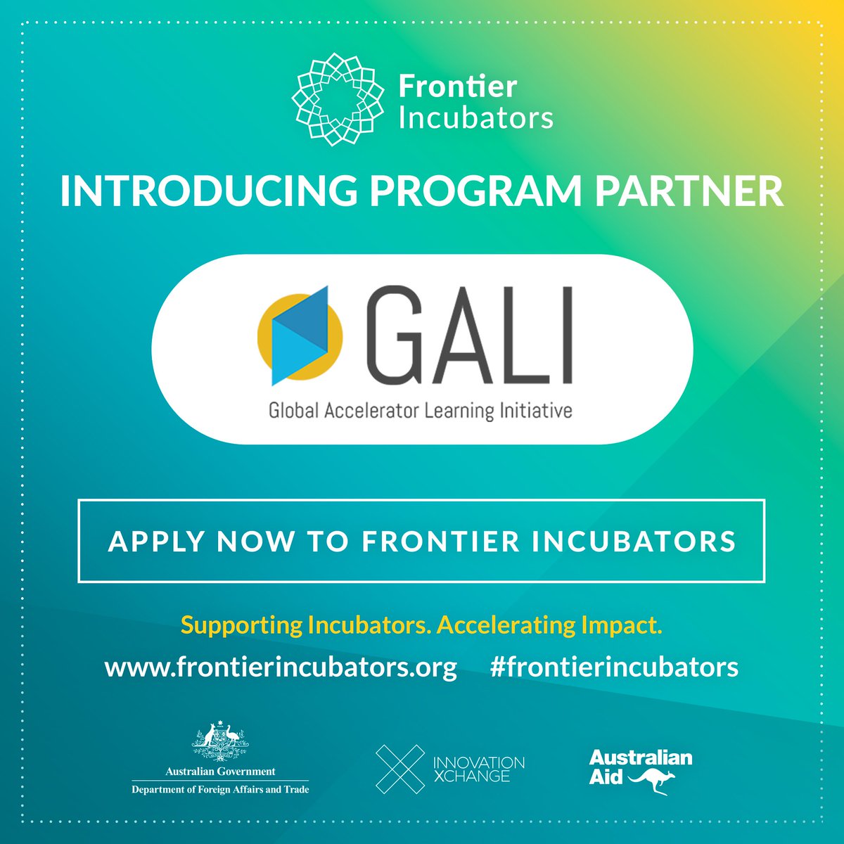 Wecome to our new @dfat_iXc's #frontierincubators partners: @FledgeLLC GALI (aka @AspenANDE ) and @Villgro! These global leaders in #incubation and #acceleration are joining @akinafoundation @Invest2Innovate @MillerSocent  @ThisIsUncharted @villagecapital