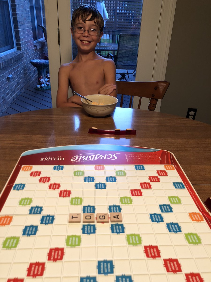 BLacefield's tweet photo. Proud of Braden’s opening on Scrabble tonight!l TOGA!  Told him we are gonna watch Animal House soon!  #PledgePin #OtisDay #Belushi https://t.co/5wgvmseP0K