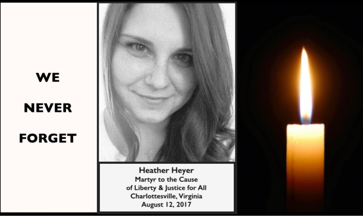 Together let us #RememberHeatherHeyer and her courage against #hate, #racism, & #bigotry!

#AHeroWhoPersisted

#ResistingForHearherHeyer

#HerNameWasHeatherHeyer

👇So support the 
#HeatherHeyerFoundation @HeatherHeyerF in her honor!