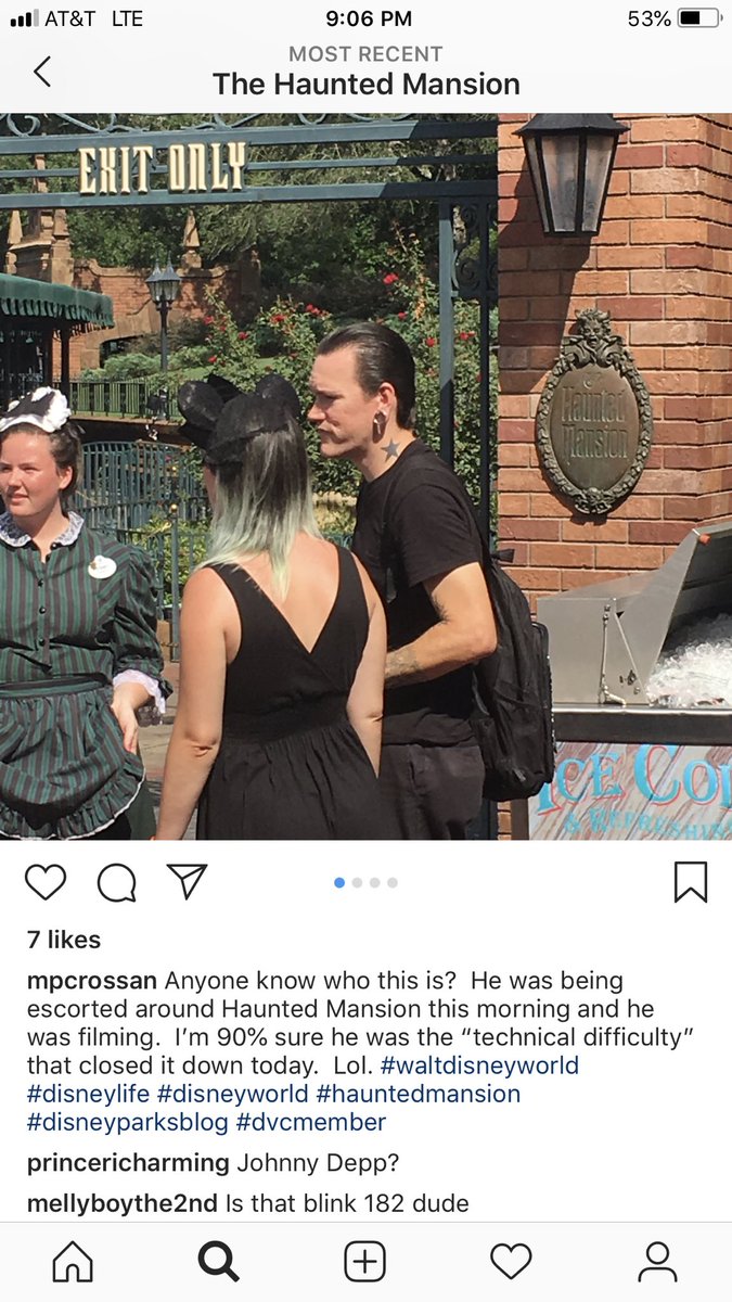 grimmlife's tweet photo. Oh no...we were caught filming at The Haunted Mansion this morning.  The comments crack me up...is that Johnny Depp?  The Blink 182 dude?  Nope...Grimm-Life is cooler!
@WDWToday @WaltDisneyWorld @Twitter https://t.co/o7xhBH2bpz