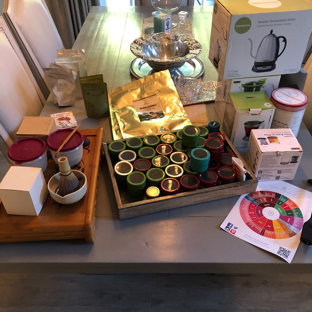leavesofcha's tweet photo. Pulling everything together for my #tea workshops while on staff for Not Back To School Camp at #CampMyrtlewood. ~~~ #DrinkWithMe #nbtsc #tealover #tealife #slowfood #BrewYourOwnTea #unschool #homeschool #autodidact #ProvenanceMatters #roadtrip #yogiTeamonger #workshops https://t.co/y1vbjbtOvJ