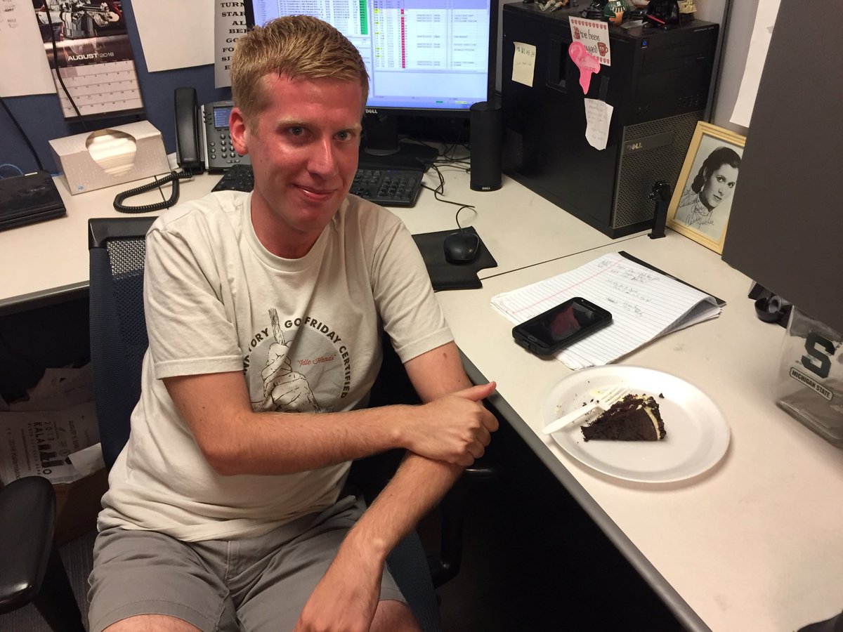 brittanygray1's tweet photo. Zach is going to town on piece number two! He turns the big 2-6 tomorrow! Happy birthday, Zach! https://t.co/4d194ybI05
