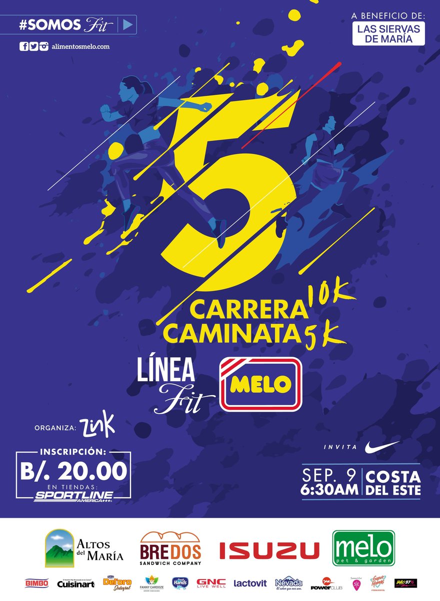 WAO973's tweet photo. Por 5to año consecutivo Alimentos Melo, realiza la Carrera Caminata #LoFitSeNota con el objetivo a reunir a toda la familia y promover estilos de vida saludable. A beneficio de Las Siervas de María. Se llevara a cabo el Domingo 9 de Septiembre en Costa del Este https://t.co/3aWMrsFGuq