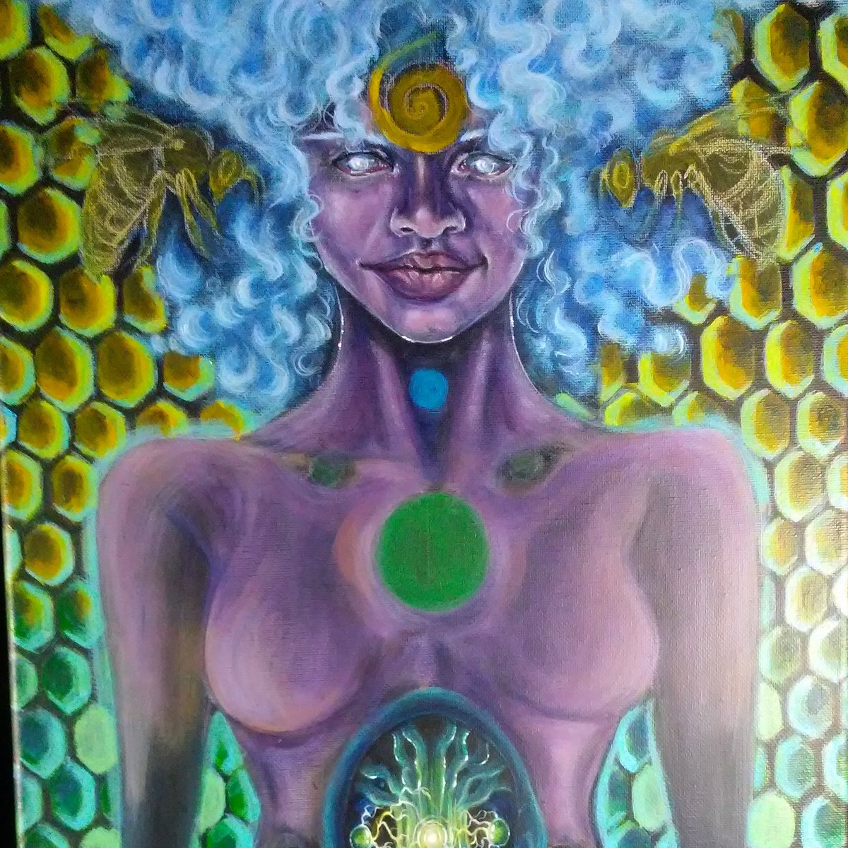 jagwired_art's tweet photo. This honeycomb pattern got me like...😵😭😰😳😴
Thank You for looking! Much love!
#art #artwork #artist #visionaryart #visions #honeycomb #wip #bees #goddess #afro #beautiful #beautifulbizarre #trippy #psychedelic #workinprogress #painting #acrylic #vibes #flow #bohemian #green https://t.co/j0RllP791u