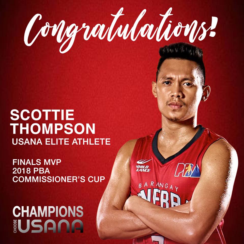 motivaTHON's tweet photo. Congratulations Brgy. Ginebra and Scottie Thompson!:) #UsanaAthlete #FinalsMVP #xtrm111 https://t.co/0XcoFPfN3k