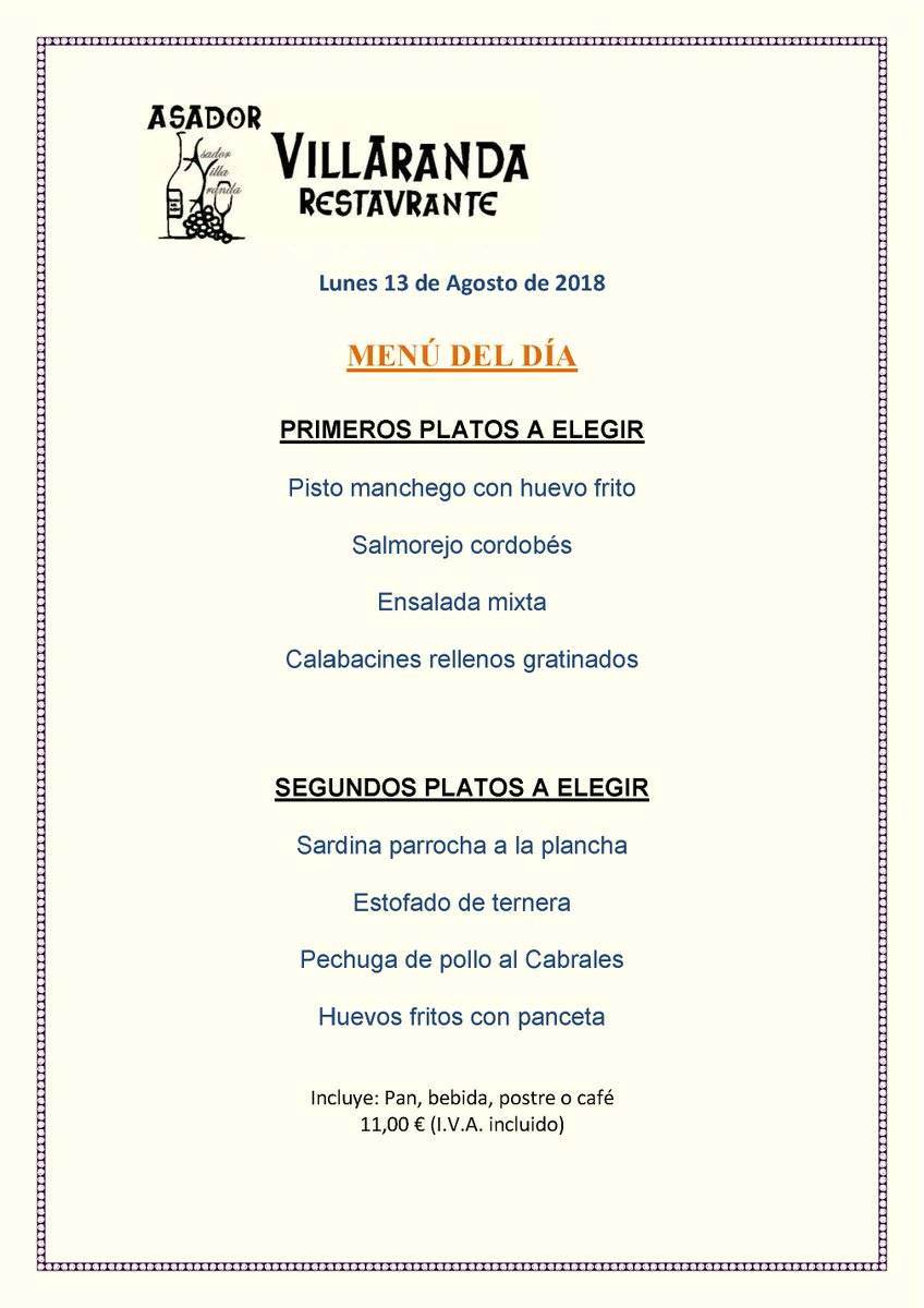 VillarandaAsado's tweet photo. #buenosdias a #todos. Hoy, como siempre, tenemos estos menús para mediodía. Pero no olvides que en nuestra terrazas puedes disfrutar de unas noches estupendas. Con zona infantil y con otra zona más tranquila para disfrutar de tus cócteles favoritos https://t.co/Ykv21TcngR