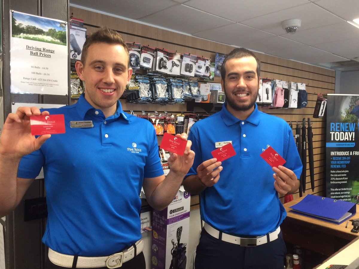 Pine_Ridge_GC's tweet photo. JT & Rich say 'Buy a Range Card'. You get £5 FREE credit and can dispense direct from the Driving Range. #pineydrivey #rangecard #freecredit #savemoney ⛳⛳💰 @CrownGolf https://t.co/YvsYH7rMnf