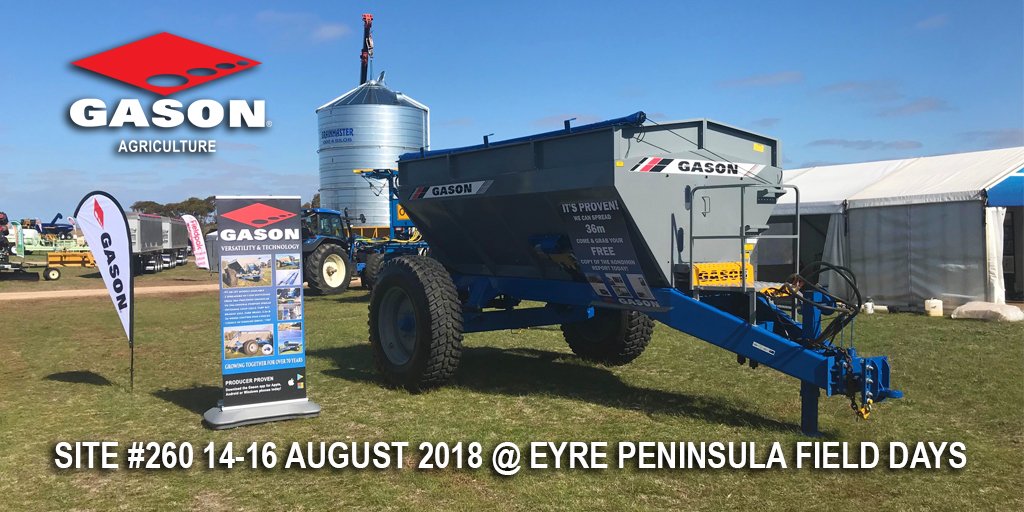 AFGason's tweet image. #TeamGason is at site #260 with @CurtisSaleSrvc for the Eyre Peninsula Field Days - August 14-16. Chat with our sensational staff about your next machine purchase from 100% Australian #Manufacturer. More info eyrepeninsulafielddays.com.au :) @EPFieldDays #EPFD #EPFD2018 #CleveFieldDays