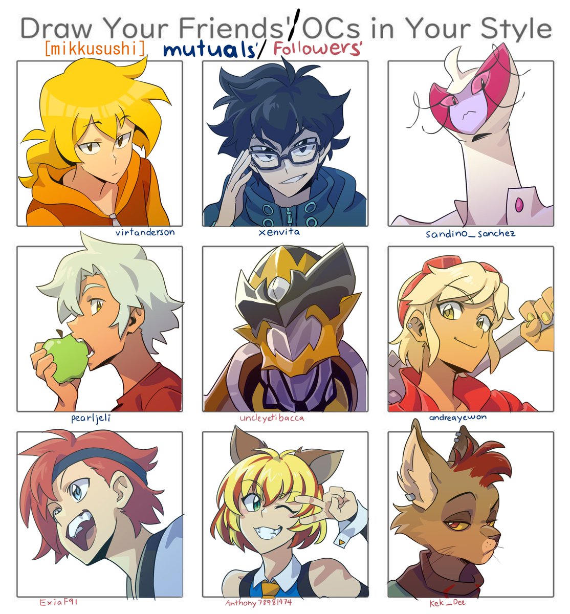Thanks to my mutuals for allowing me to draw your awesome OCs.
Also, thank you to all of my followers who sent me their OCs. Unfortunately, I can only fit 4 characters I was most interested in drawing. My deepest apologies m(_ _)m