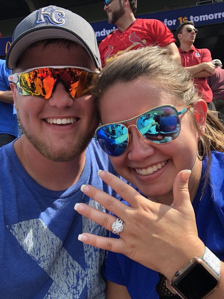 TylerDiveley's tweet photo. Huge S/O to the @Royals Travis Director of Guest Experience helping out today/yesterday with my engagement during the game! Could have went any better and couldn’t be happier! #SeasonTicketMember #Engaged #Blessed https://t.co/qbhEXNpFep
