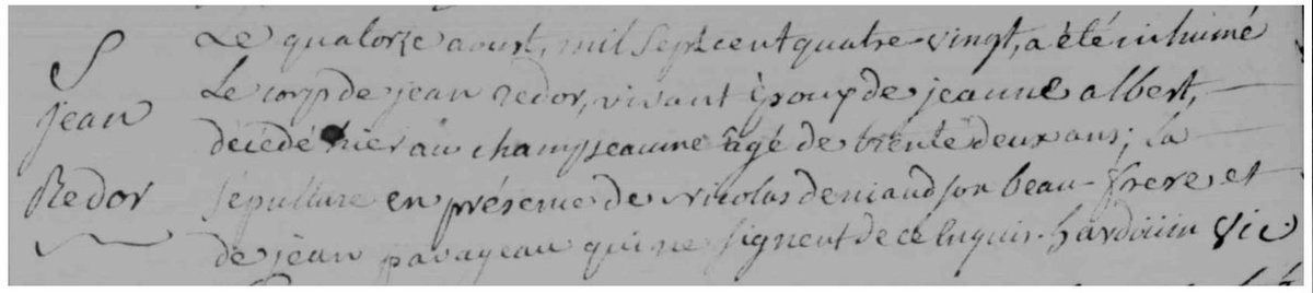 GeneaNantes's tweet photo. #Généalogie | #1J1Ancêtre
Le #13Août 1780 est décédé à #PontSaintMartin (44) Jean #REDOR (Sosa 508 Gen9), âgé de 30 ans. Son corps sera inhumé le lendemain dans le cimetière de la commune. Jean est l'un de mes rares aïeux plus jeune que son épouse (dans ce cas de 5 ans). https://t.co/2s4PgrdFX4