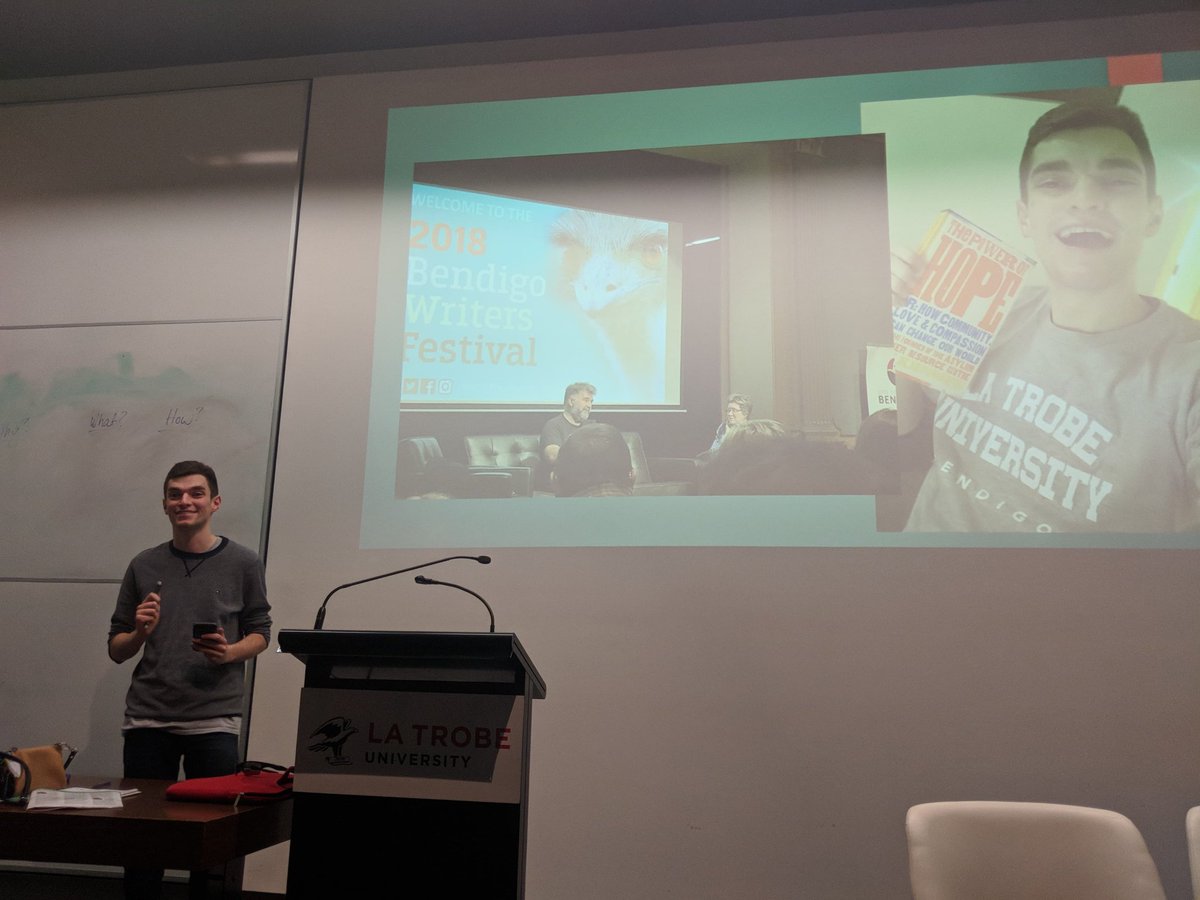 WIAfestivals's tweet photo. @manualclutching Dan gives his presentation and festival recap about his inspiring take-homes. He cleverly recited his quotes when they didn't load onto the PowerPoint. Stellar job! #bwf2018 https://t.co/A3gVyosyBm
