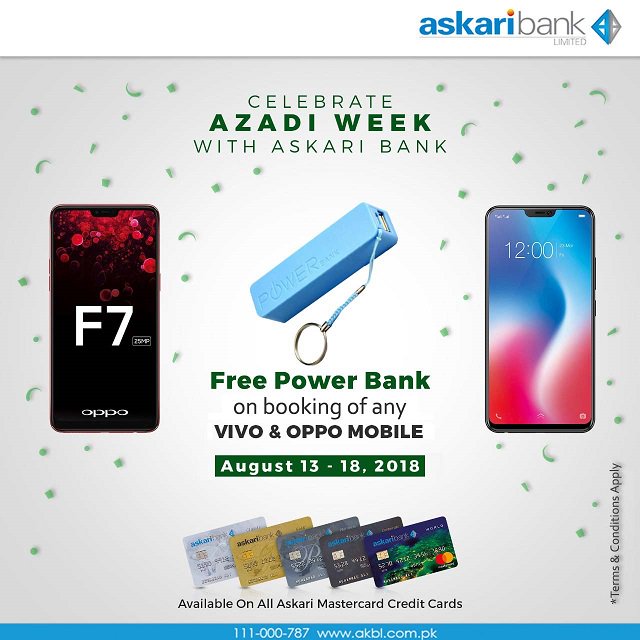 Askari_Bank's tweet image. Celebrate Azadi Week with Askari Bank!
Get a free power bank on booking of any Vivo &amp;amp; Oppo Mobile.

#AzadiWeek #AzadiOffer #AskariBak #IndependenceDay #Vivo #Oppo