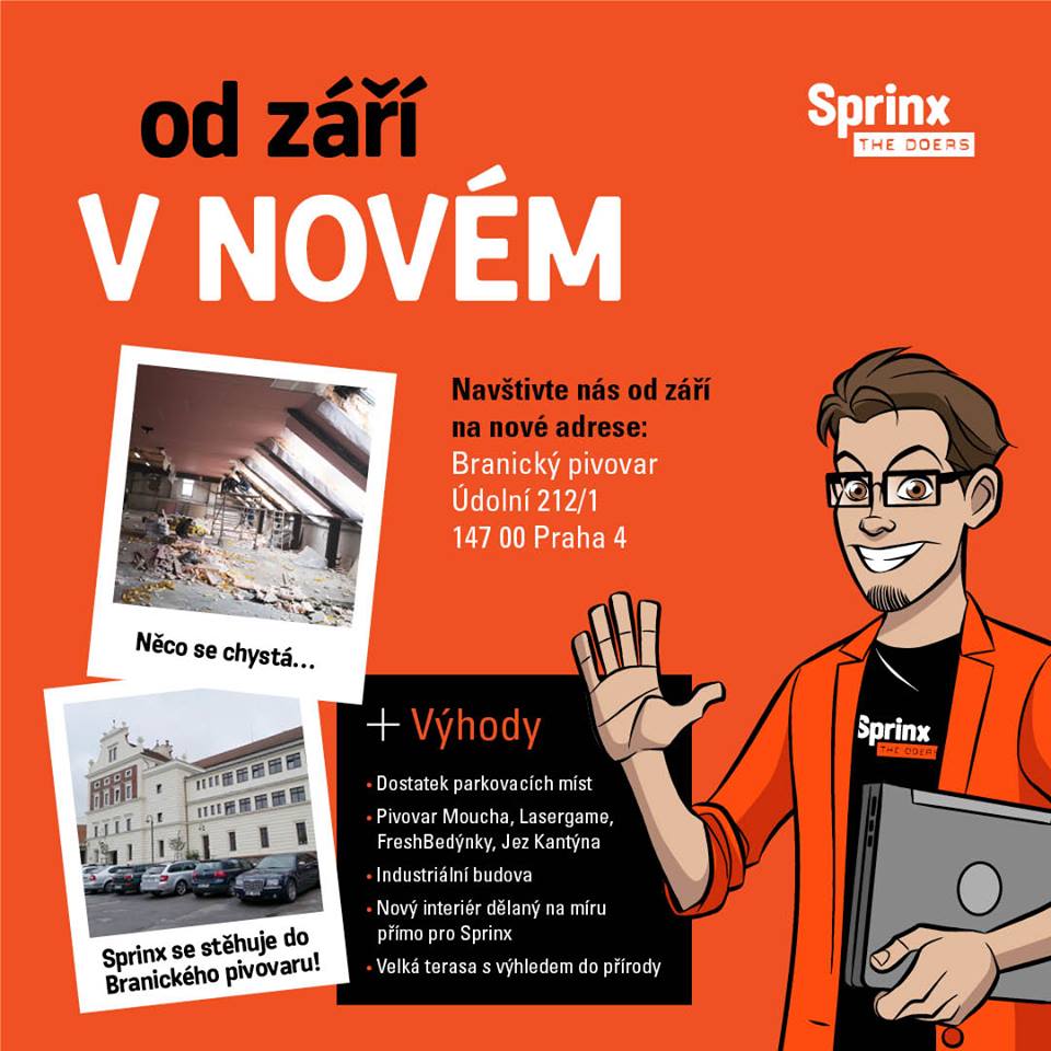 Sprinx_Systems's tweet photo. Něco se chystá a my ve Sprinxu už se těšíme :). Stěhujeme se do nových prostor. Od září nás najdete v industriální budově Branického pivovaru. #sprinx #pracevesprinx #technology #branickypivovar #karierasprinx https://t.co/zGkzFjvoxU
