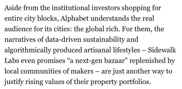 Interesting article by <a href="/evgenymorozov/">Evgeny Morozov (evgenymorozov.bsky.social)</a> about the future of the data-driven cities via <a href="/waag/">Waag Futurelab</a>  -Google’s plan to revolutionise cities is a takeover in all but name | Technology | The Guardian theguardian.com/technology/201…