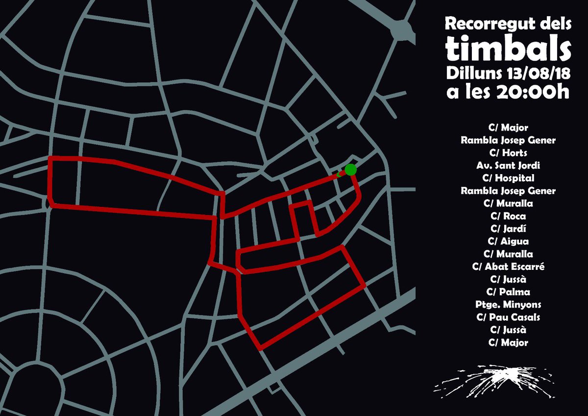 Com ja és tradició, els timbals ens avisen que ja arriba la Festa Major. Aquest serà el recorregut d’avui dilluns 13 d’Agost. Comença el compte enrere!