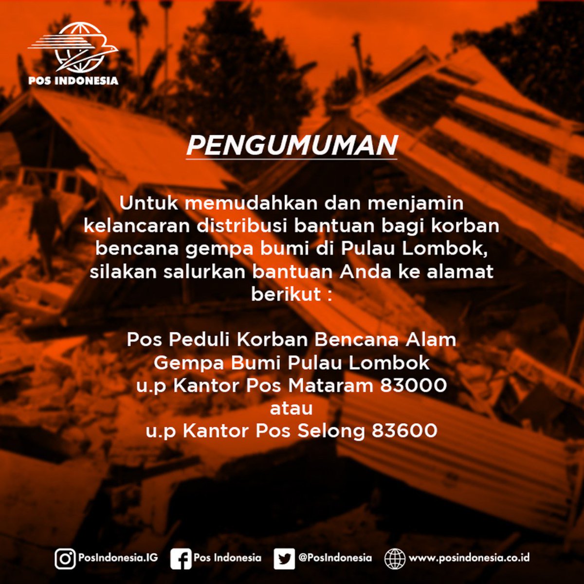 POS INDONESIA On Twitter Pos Peduli Korban Bencana Alam Gempa Bumi