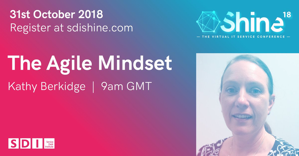 SDIShine's tweet photo. "There is a great difference between doing Agile and being Agile"  Wise words. Do NOT miss @KathyBerkidge present 'The Agile Mindset' at #SDIshine , the virtual ITSM conference from @sdi_institute Register at https://t.co/nG0KVhtRYE  #ITSMevent #Agile #AgileITSM #agilemindset https://t.co/TbBCTLsUZg