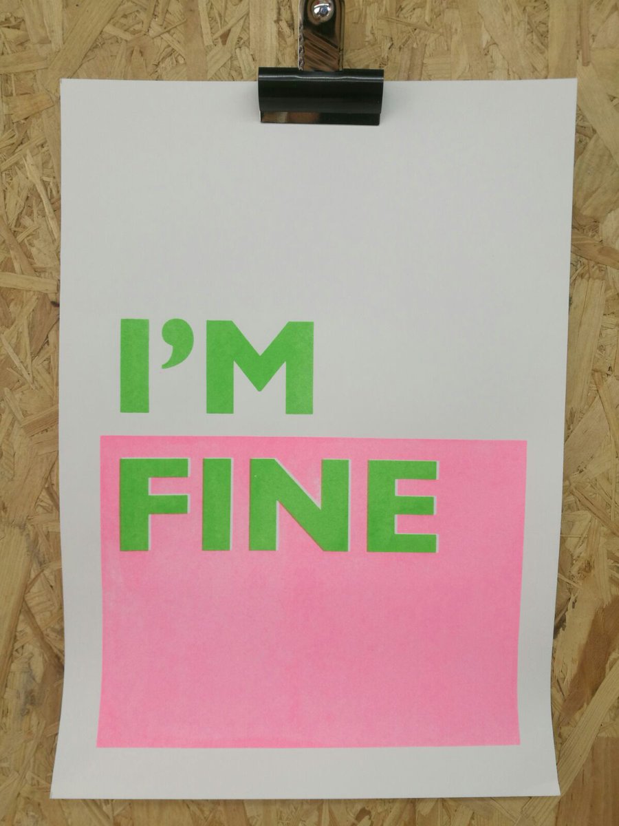 DesignsInMind's tweet photo. I'M FINE hand screen printed posters now available in our online shop https://t.co/DVO176uq4Y ยฃ10
What are the stories in our lives hidden behind the words I'M FINE
#JOLT #LookBeyondTheLabel https://t.co/D5Pli2nclT