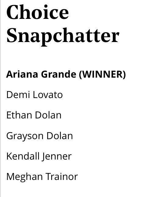 ActriceNews's tweet photo. #NEWS Après Dylan O'Brien qui n'a rien gagner c'est au tour de la talentueuse Ariana Grande qui n'a gagné que le prix #ChoiceSnapchatter lors des #Tca2018 #TeenChoice #TeenChoiceWarner franchement dégouté pour une grande partis des résultats 😡😭😭😭 https://t.co/Vzd9fZ8B7c