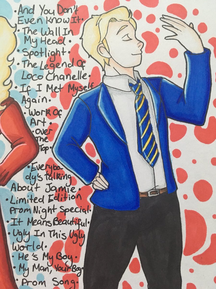 JamieMusical's tweet image. This week our #WorkofArt #BarryM winner is this incredible artwork by @skystarsdrawing - we love this mirror image of Jamie and Mimi! You have won a Barry M goody bag &amp;amp; £100 theatre tokens! 💫💫💫 Stay tuned this week for a new announcement on our #WorkofArt competition!