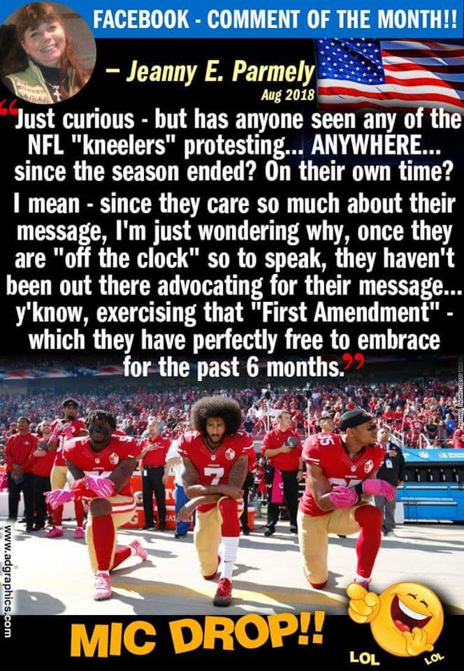 nickjroymba's tweet photo. Yep...if they care about their message sooooo much, what have they been doing for the past 6 months? #BoycottNFL #NeverAgainNFL https://t.co/XGWKGnEPIw