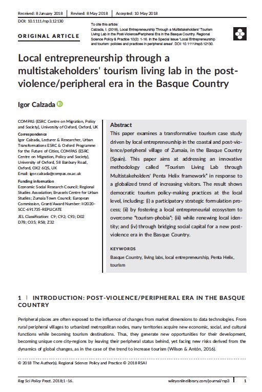 ICalzada's tweet photo. Journal article on side effects of #tourismphobia + strategies to overcome it through local #entrepreneurship & #LivingLabs. The case of #Zumaia in the #BasqueCountry https://t.co/DdZ4AOcCzB #IGU2018 #igutourism #NOUTUR #ECCOLTUR #Overtourism #tourism #TourismResearch #ZumaiaLab https://t.co/5M1o1v5d5w