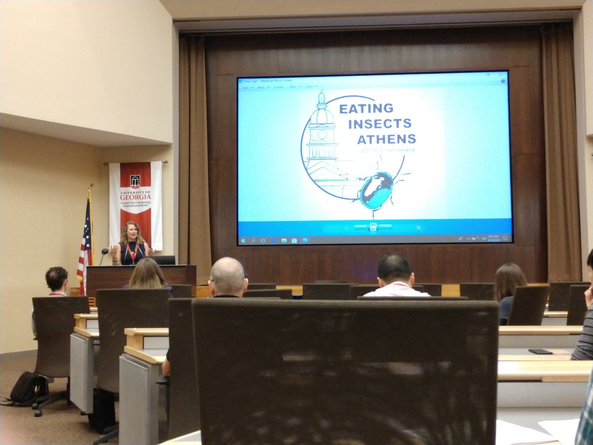 Great opening presentation at #EatingInsectsAthens by <a href="/DrBugAppetit/">Marianne Shockley</a> on the great #insect outreach program by <a href="/UGABugDawgs/">UGA BugDawgs</a>!