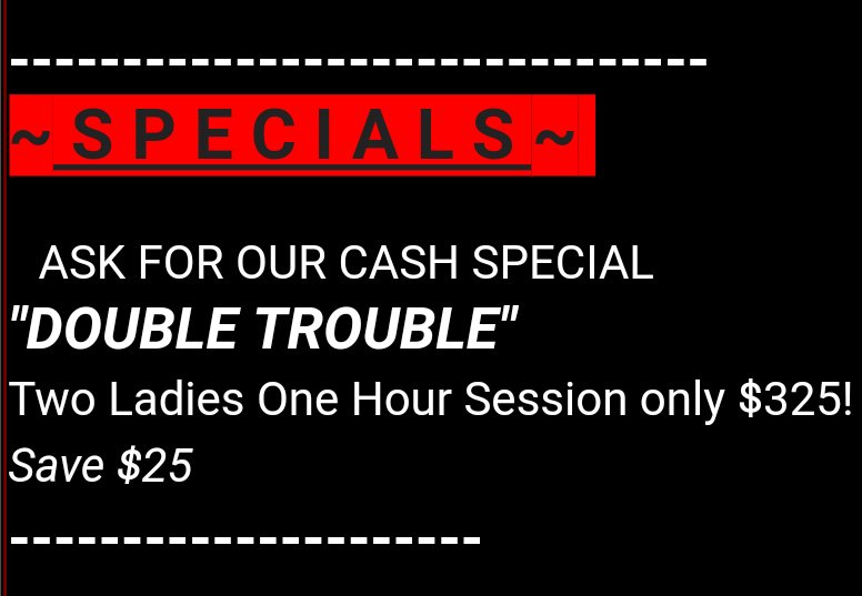 SanctuaryLAX's tweet image. ~S P E C I A L S~

💰ASK FOR OUR CASH SPECIAL💰

👭&quot;DOUBLE TROUBLE&quot;👭

😮Two Ladies One Hour Session only $325!

Save $25 👍