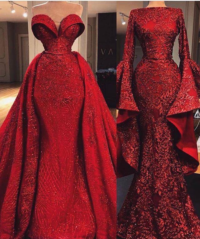 red reception dress