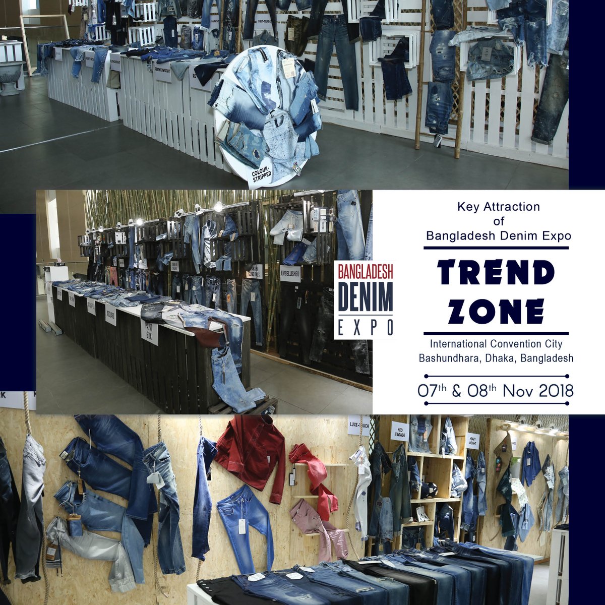 BdDenimExpo's tweet photo. Trend Zone in Bangladesh Denim Expo manifests the future of Denim Fashion through Innovation in Bangladesh.
Inspiring innovation is the vision of the Bangladesh Denim Expo and Trend Zone is the place where it happens.
#BDdenimExpo #Trend_Zone https://t.co/Di27i5KcNg