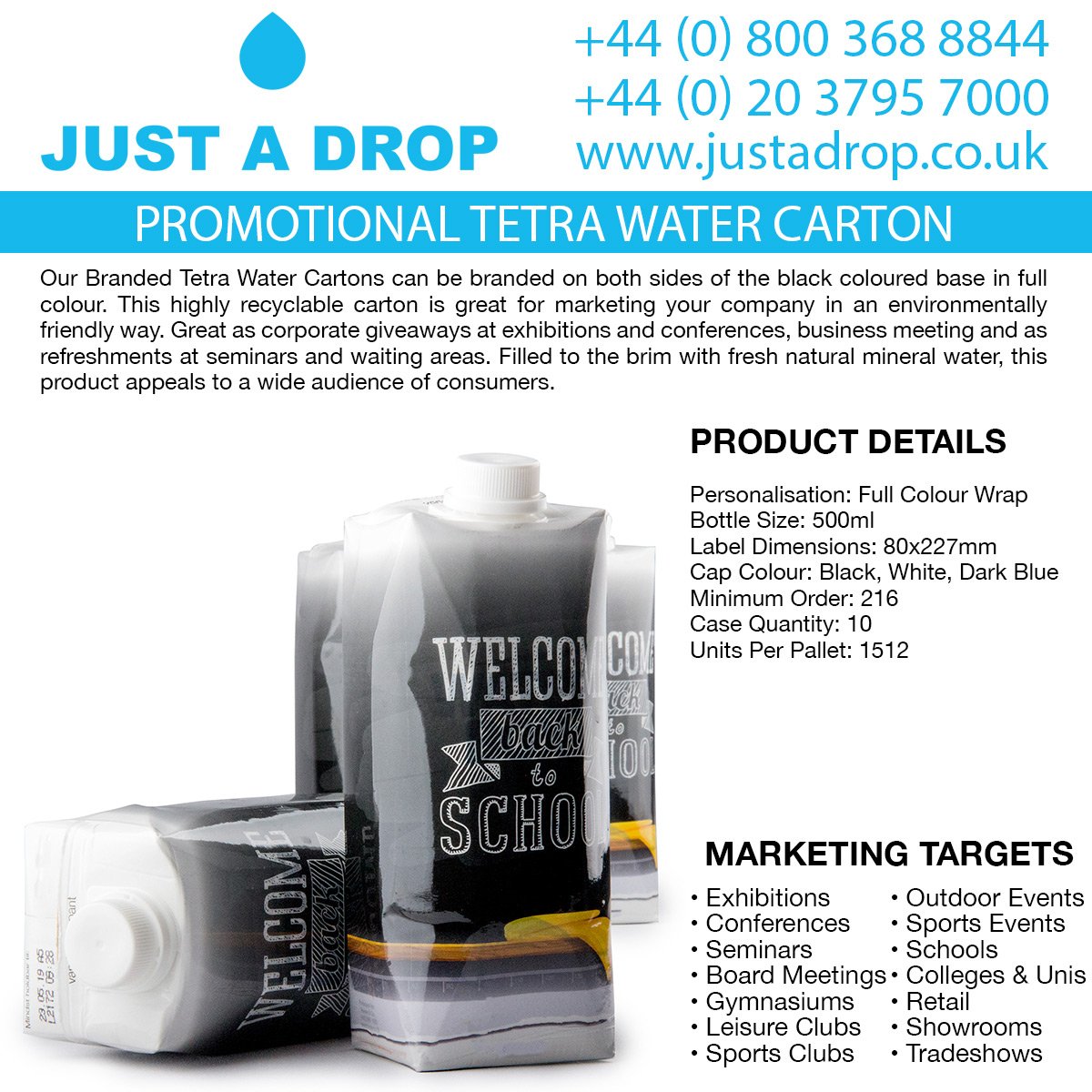 #PromotionalWater – Tetra #WaterCarton
This highly #recyclable #carton is great for #marketing your #company in an #environmentallyfriendly way. Great as #corporategiveaways at #exhibitions and #conferences #businessmeeting and as #refreshments at #seminars and waiting areas.
