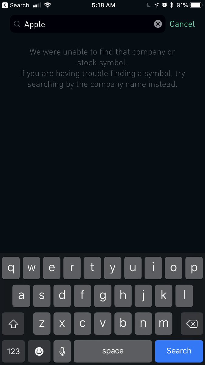#bug <a href="/RobinhoodApp/">Robinhood</a>  - it seems like stock search is not working . Pls take look