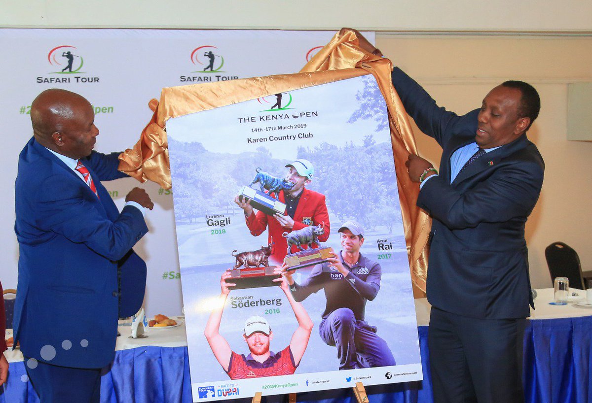 KenyaOpenGolf's tweet photo. @KenyaOpenGolf Chairman Peter Kanyago and PS Sports @PsSportsKenya Amb Kirimi Kaberia unveil #2019KenyaOpen logo as we join the @EuropeanTour in 2019. @Maqbuli @CarolRadull @BernardNdong https://t.co/HteqlgjawZ