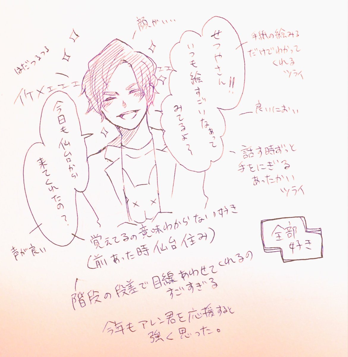 0404819mi's tweet photo. 小波津亜廉は...イイゾォ....( ˘ω˘ )
もっと描きたいことあるけど、取り敢えず吐き出さないと私の頭が死ぬので一時供給。毎回パソコンで描きたいと思いつつ、結局興奮が溢れ手書きになる。
ほんとに！！亜廉くん！！今後も細く長く応援して生きます！！
もっと絵描きふえろぉおおおお
 #withAllenレポ https://t.co/kLVrXq4tga