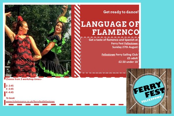 ‘Flamenco fun!’ @FelixstoweFest1 - 24-27 Aug. Part of this new exciting four day festival held at the idyllic #Felixstowe Ferry... get ready to dance. Sun 26 Aug, 1400, 1530 and 1630 at sailing club. £5/£2.50. Book now at ticketsource.co.uk/ferryfestfelix…